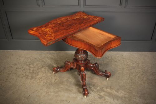 MARQUETRY INLAID FIGURED WALNUT CARD TABLE - ADDITIONAL PHOTO 9