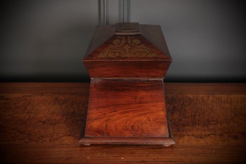 BRASS INLAID ROSEWOOD TEA CADDY - ADDITIONAL PHOTO 4