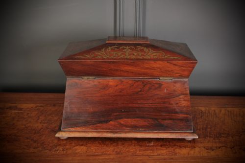 BRASS INLAID ROSEWOOD TEA CADDY - ADDITIONAL PHOTO 5