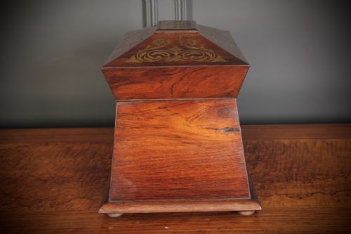 BRASS INLAID ROSEWOOD TEA CADDY - ADDITIONAL PHOTO 6