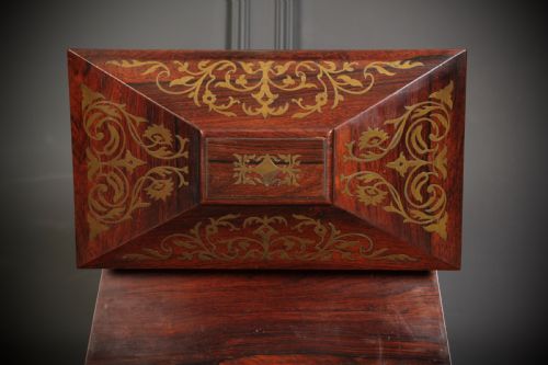 BRASS INLAID ROSEWOOD TEA CADDY - ADDITIONAL PHOTO 7