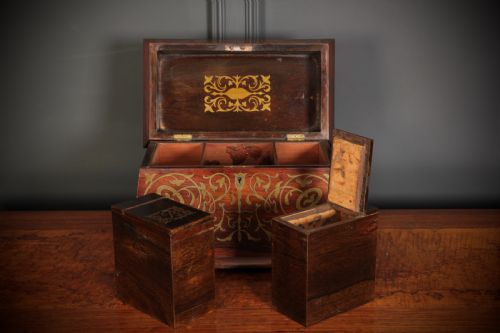 BRASS INLAID ROSEWOOD TEA CADDY - ADDITIONAL PHOTO 10
