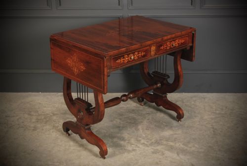 MARQUETRY INLAID ROSEWOOD SOFA TABLE