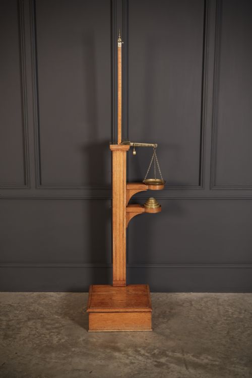 VICTORIAN BRASS MOUNTED OAK PERSONAL WEIGHING SCALES - ADDITIONAL PHOTO 2