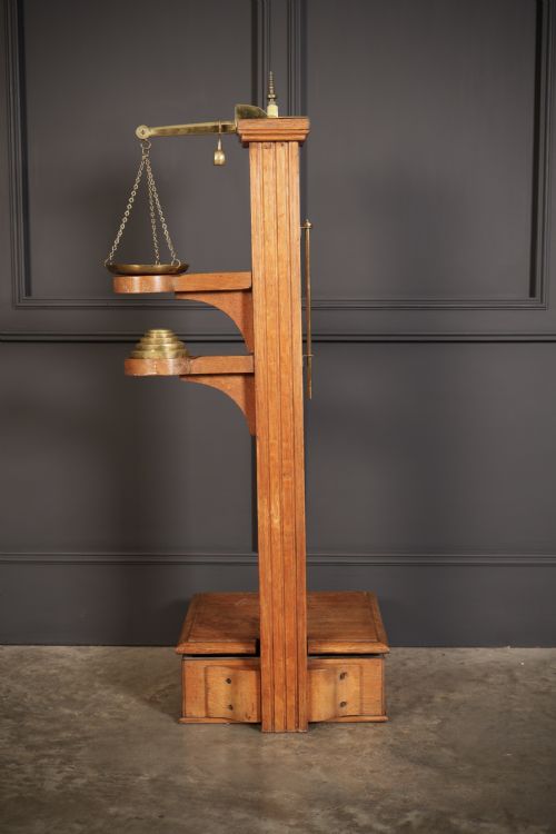 VICTORIAN BRASS MOUNTED OAK PERSONAL WEIGHING SCALES - ADDITIONAL PHOTO 9