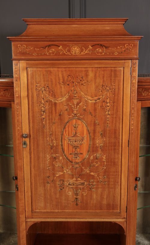 EDWARDIAN MARQUETRY INLAID MAHOGANY GLAZED SIDE CABINET - ADDITIONAL PHOTO 2
