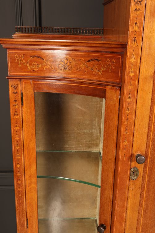 EDWARDIAN MARQUETRY INLAID MAHOGANY GLAZED SIDE CABINET - ADDITIONAL PHOTO 5