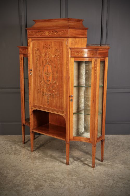 EDWARDIAN MARQUETRY INLAID MAHOGANY GLAZED SIDE CABINET - ADDITIONAL PHOTO 6
