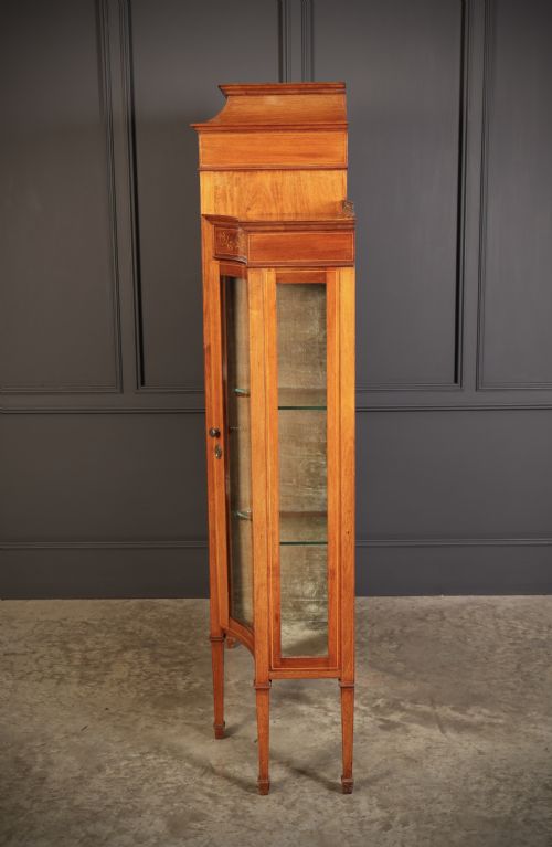 EDWARDIAN MARQUETRY INLAID MAHOGANY GLAZED SIDE CABINET - ADDITIONAL PHOTO 7