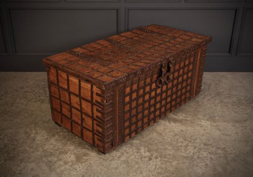 LARGE IRON BOUND INDIAN HARDWOOD TRUNK - ADDITIONAL PHOTO 1