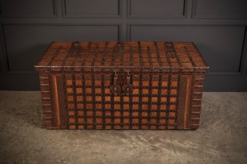LARGE IRON BOUND INDIAN HARDWOOD TRUNK - ADDITIONAL PHOTO 2