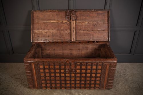 LARGE IRON BOUND INDIAN HARDWOOD TRUNK - ADDITIONAL PHOTO 4