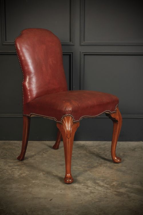 PAIR OF QUEEN ANNE STYLE WALNUT LEATHER CHAIRS - ADDITIONAL PHOTO 1