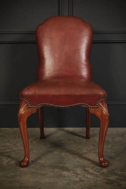 PAIR OF QUEEN ANNE STYLE WALNUT LEATHER CHAIRS - ADDITIONAL PHOTO 2