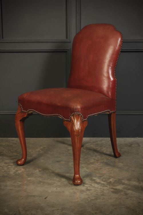 PAIR OF QUEEN ANNE STYLE WALNUT LEATHER CHAIRS - ADDITIONAL PHOTO 3