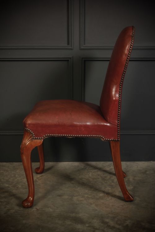 PAIR OF QUEEN ANNE STYLE WALNUT LEATHER CHAIRS - ADDITIONAL PHOTO 4