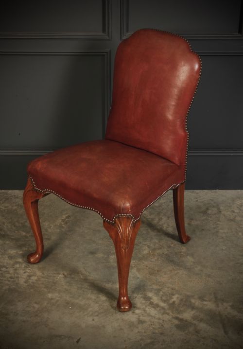 PAIR OF QUEEN ANNE STYLE WALNUT LEATHER CHAIRS - ADDITIONAL PHOTO 5