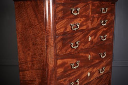 fig 1. Tall Victorian Figured Mahogany Chest of Drawers