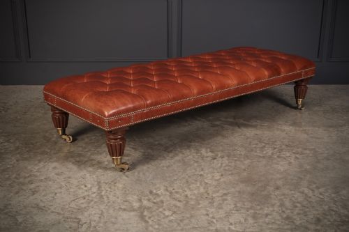 LARGE BUTTONED LEATHER FOOTSTOOL