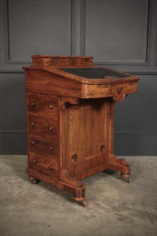 VICTORIAN WALNUT MARQUETRY INLAID DAVENPORT DESK - ADDITIONAL PHOTO 1