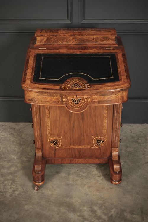 VICTORIAN WALNUT MARQUETRY INLAID DAVENPORT DESK - ADDITIONAL PHOTO 3