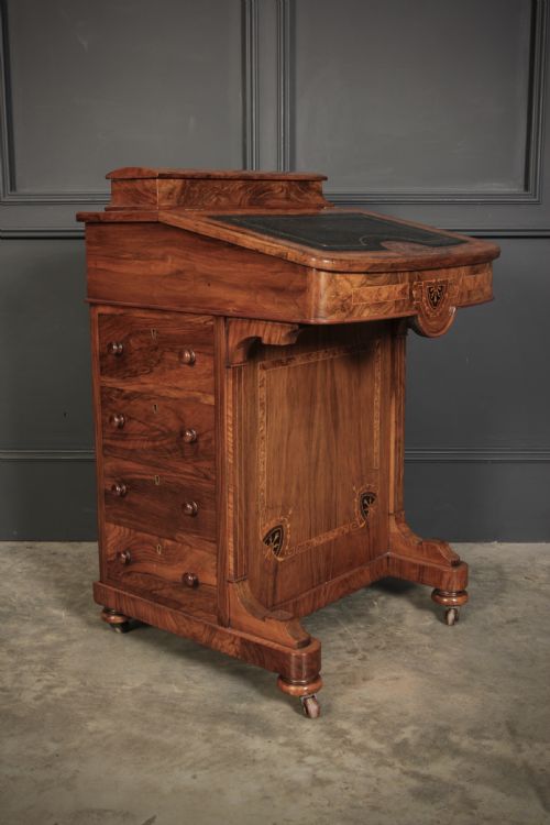VICTORIAN WALNUT MARQUETRY INLAID DAVENPORT DESK - ADDITIONAL PHOTO 5