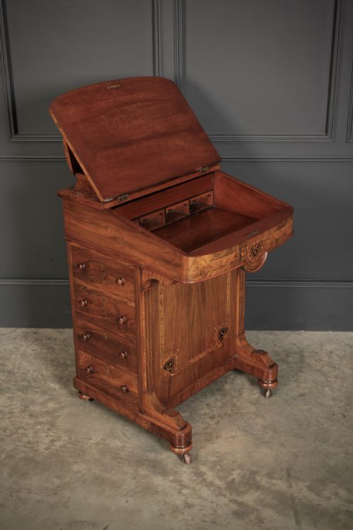 VICTORIAN WALNUT MARQUETRY INLAID DAVENPORT DESK - ADDITIONAL PHOTO 6