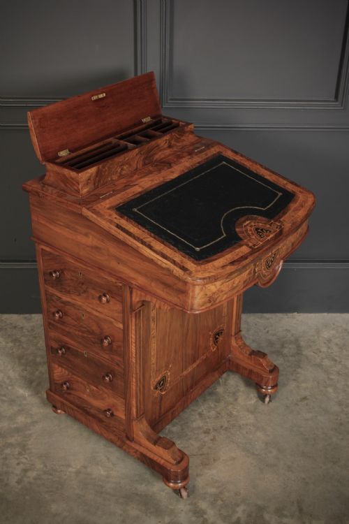 VICTORIAN WALNUT MARQUETRY INLAID DAVENPORT DESK - ADDITIONAL PHOTO 7