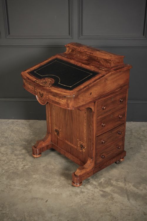 VICTORIAN WALNUT MARQUETRY INLAID DAVENPORT DESK - ADDITIONAL PHOTO 15