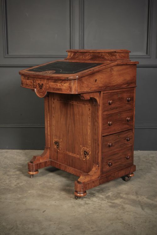 VICTORIAN WALNUT MARQUETRY INLAID DAVENPORT DESK - ADDITIONAL PHOTO 16