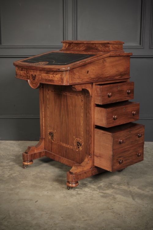 VICTORIAN WALNUT MARQUETRY INLAID DAVENPORT DESK - ADDITIONAL PHOTO 17