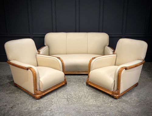 ART DECO WALNUT LEATHER 3PIECE SUITE - ADDITIONAL PHOTO 22
