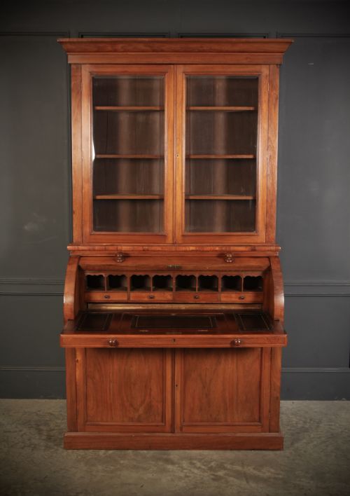 WALNUT CYLINDER BUREAU BOOKCASE - ADDITIONAL PHOTO 2