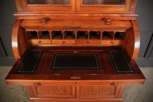 WALNUT CYLINDER BUREAU BOOKCASE - ADDITIONAL PHOTO 3