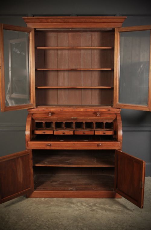 WALNUT CYLINDER BUREAU BOOKCASE - ADDITIONAL PHOTO 4