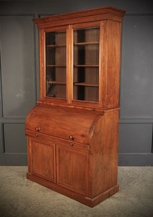 WALNUT CYLINDER BUREAU BOOKCASE - ADDITIONAL PHOTO 6