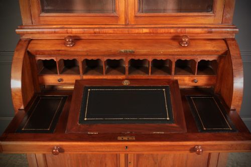 WALNUT CYLINDER BUREAU BOOKCASE - ADDITIONAL PHOTO 8