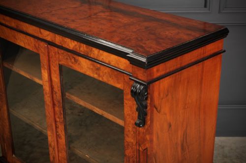 VICTORIAN GLAZED FIGURED WALNUT BOOKCASE - ADDITIONAL PHOTO 7