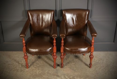 PAIR OF VICTORIAN MAHOGANY LEATHER LIBRARY ARMCHAIRS - ADDITIONAL PHOTO 1