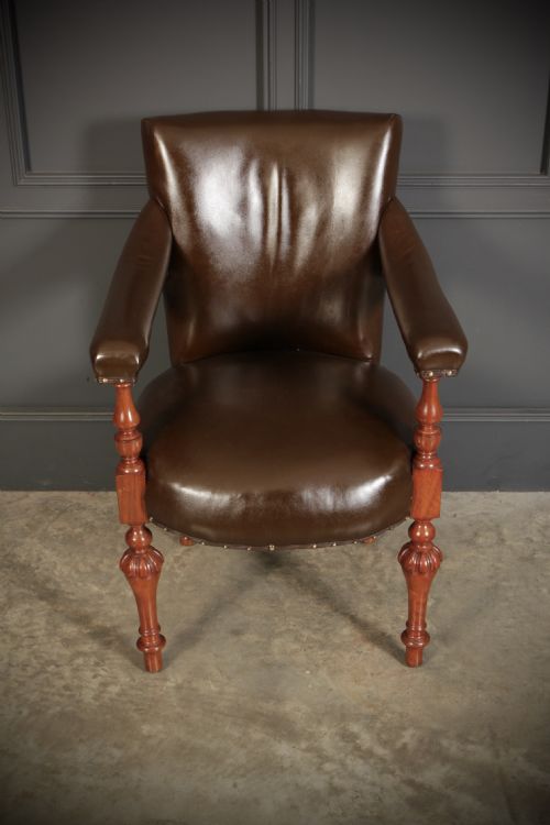 PAIR OF VICTORIAN MAHOGANY LEATHER LIBRARY ARMCHAIRS - ADDITIONAL PHOTO 2