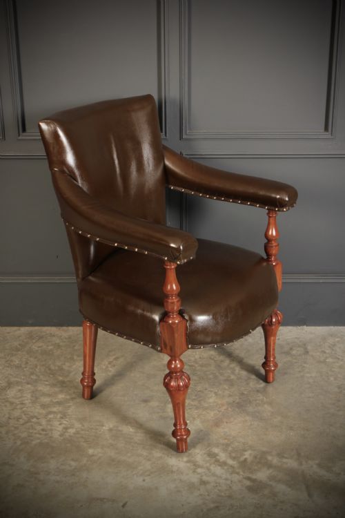 PAIR OF VICTORIAN MAHOGANY LEATHER LIBRARY ARMCHAIRS - ADDITIONAL PHOTO 3
