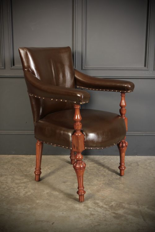 PAIR OF VICTORIAN MAHOGANY LEATHER LIBRARY ARMCHAIRS - ADDITIONAL PHOTO 4