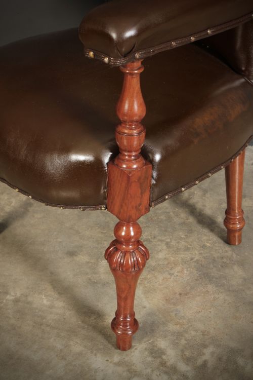 PAIR OF VICTORIAN MAHOGANY LEATHER LIBRARY ARMCHAIRS - ADDITIONAL PHOTO 5