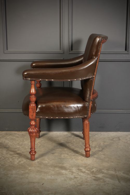 PAIR OF VICTORIAN MAHOGANY LEATHER LIBRARY ARMCHAIRS - ADDITIONAL PHOTO 6