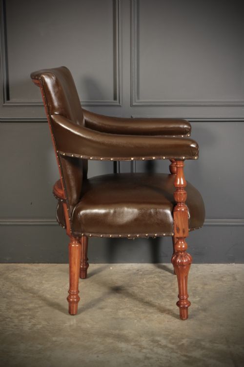 PAIR OF VICTORIAN MAHOGANY LEATHER LIBRARY ARMCHAIRS - ADDITIONAL PHOTO 8
