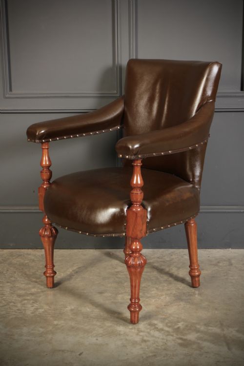 PAIR OF VICTORIAN MAHOGANY LEATHER LIBRARY ARMCHAIRS - ADDITIONAL PHOTO 9