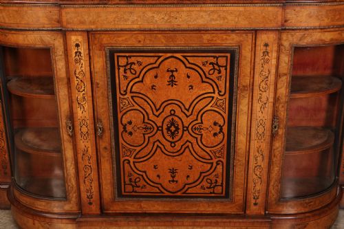 VICTORIAN BURR WALNUT MARQUETRY INLAID CREDENZA - ADDITIONAL PHOTO 4