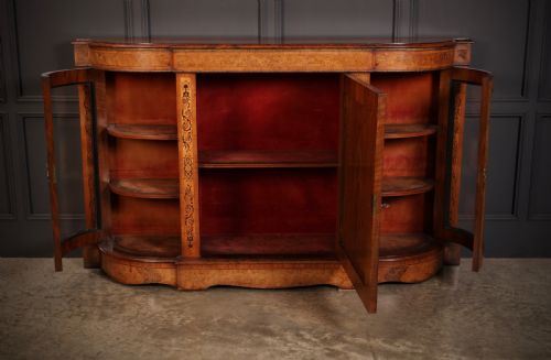 VICTORIAN BURR WALNUT MARQUETRY INLAID CREDENZA - ADDITIONAL PHOTO 1