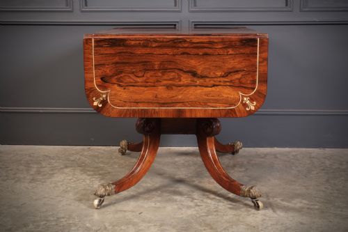 EXQUISITE REGENCY ROSEWOOD BRASS INLAID SOFA TABLE - ADDITIONAL PHOTO 15