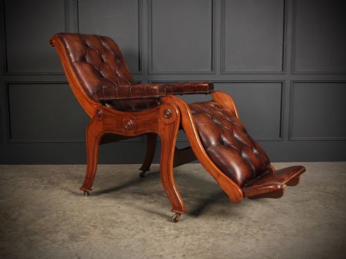 MAHOGANY BUTTONED BROWN LEATHER RECLINING CHAIR - ADDITIONAL PHOTO 2